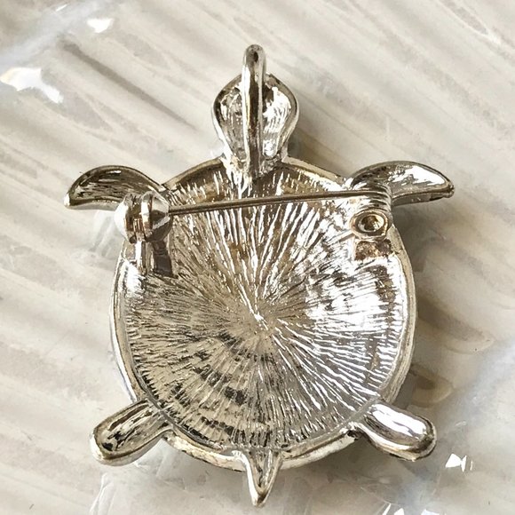Silver Sea Turtle Brooch Pendant Necklace Pin Enamel Multicolor Rhodium Plated - Picture 4 of 10